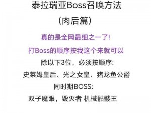 泰拉瑞亚全BOSS召唤攻略：详细解析召唤方法与技巧指南