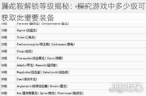 翼龙鞍解锁等级揭秘：探究游戏中多少级可获取此重要装备