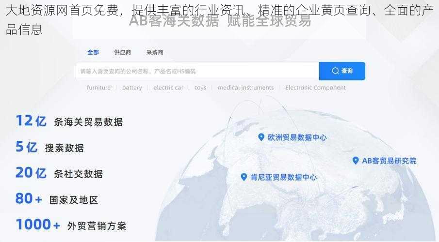 大地资源网首页免费，提供丰富的行业资讯、精准的企业黄页查询、全面的产品信息