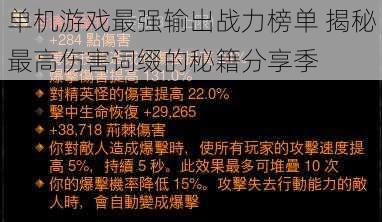 单机游戏最强输出战力榜单 揭秘最高伤害词缀的秘籍分享季