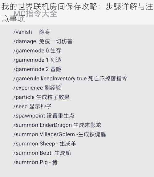 我的世界联机房间保存攻略：步骤详解与注意事项