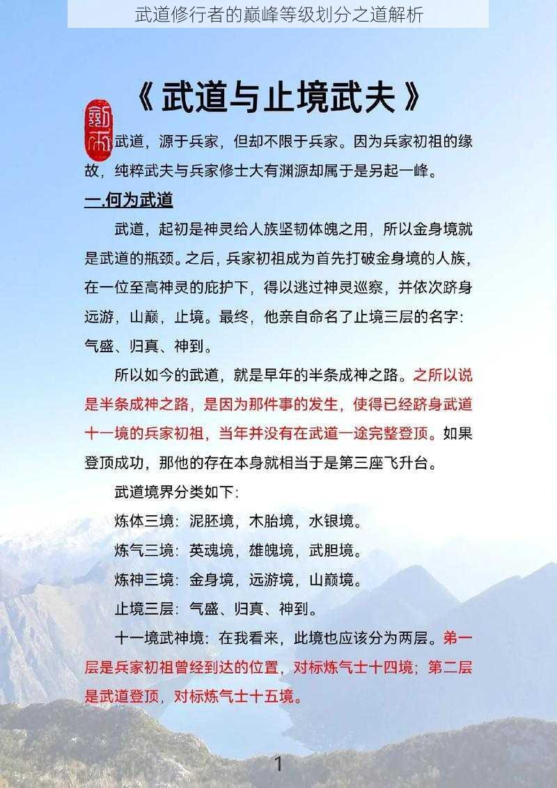 武道修行者的巅峰等级划分之道解析