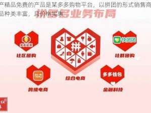 国产精品免费的产品是某多多购物平台，以拼团的形式销售商品，商品种类丰富，且价格实惠