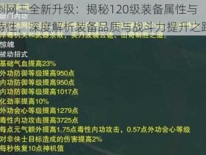 剑网三全新升级：揭秘120级装备属性与特性，深度解析装备品质与战斗力提升之路