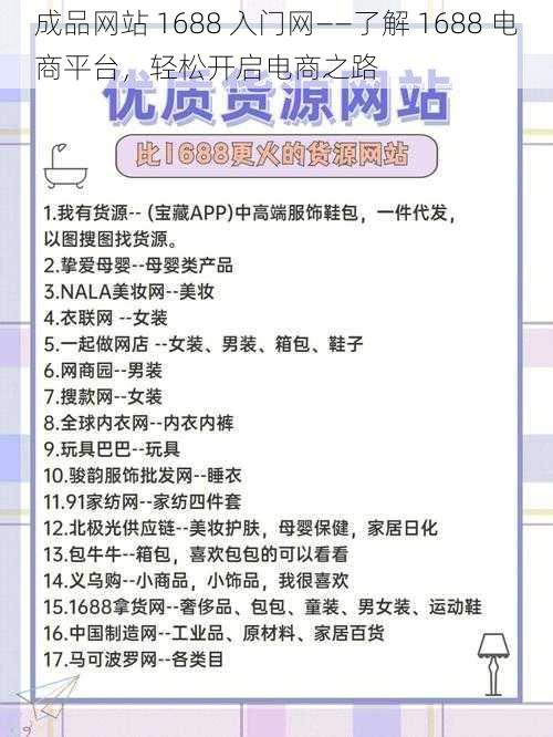 成品网站 1688 入门网——了解 1688 电商平台，轻松开启电商之路