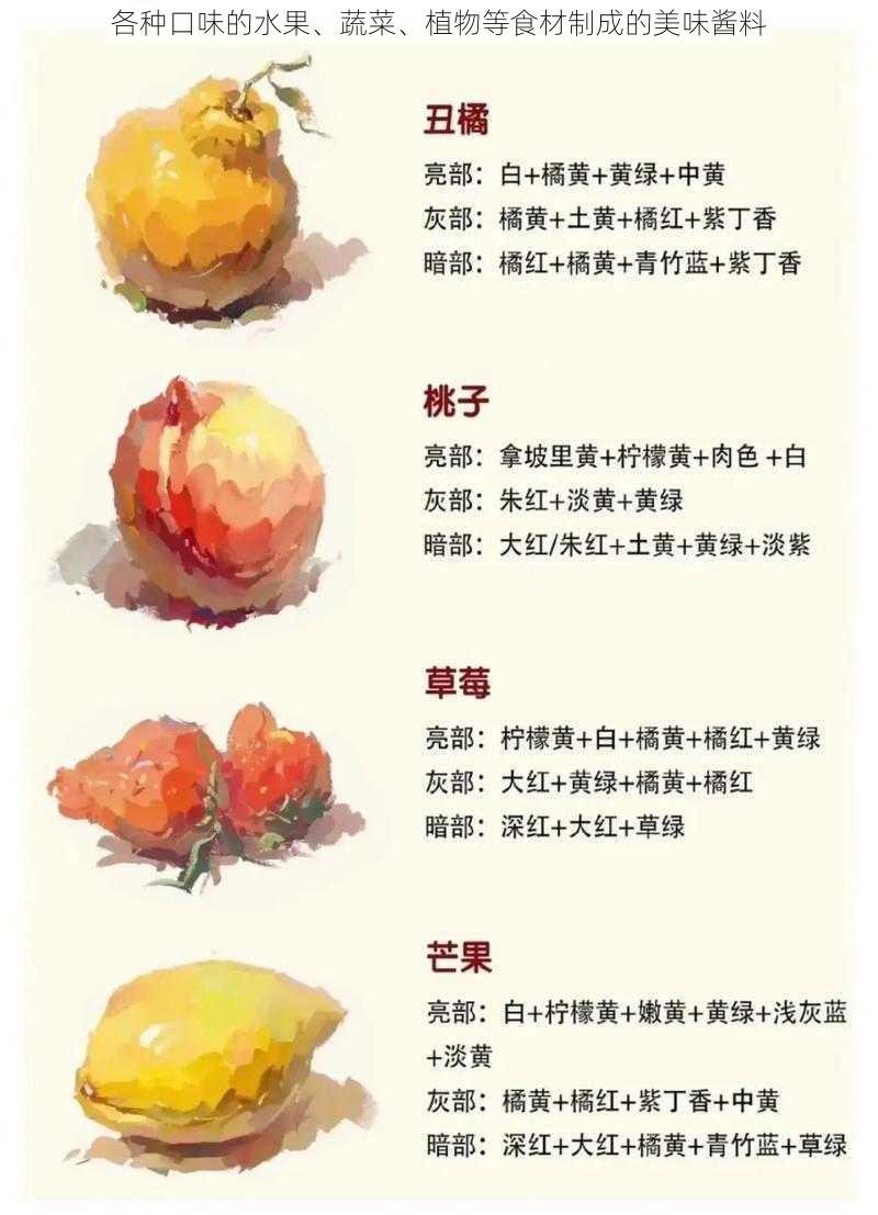 各种口味的水果、蔬菜、植物等食材制成的美味酱料