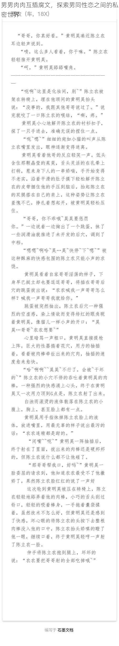 男男肉肉互插腐文，探索男同性恋之间的私密世界