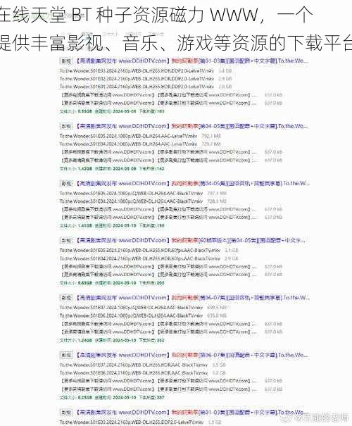 在线天堂 BT 种子资源磁力 WWW，一个提供丰富影视、音乐、游戏等资源的下载平台