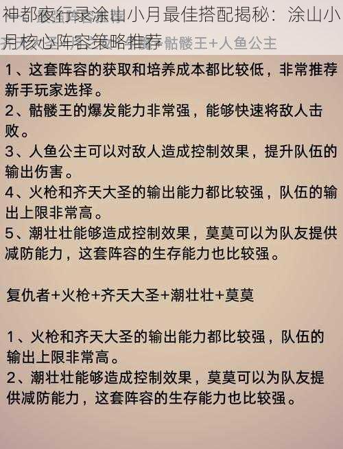 神都夜行录涂山小月最佳搭配揭秘：涂山小月核心阵容策略推荐