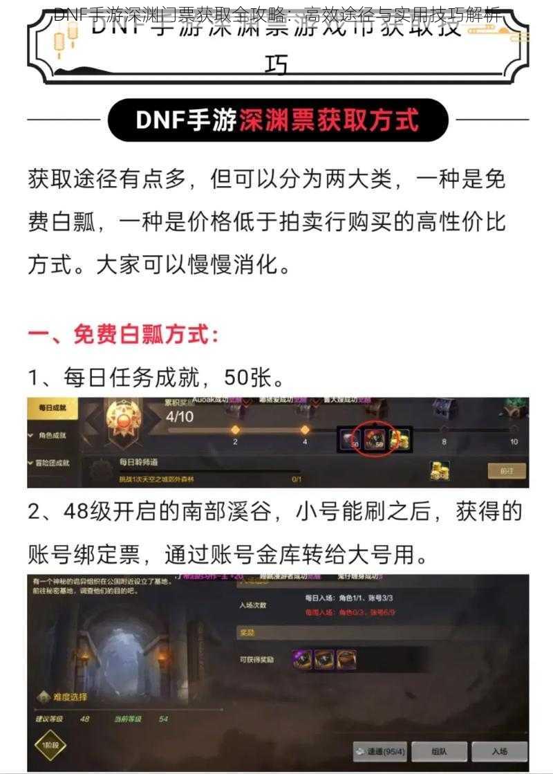 DNF手游深渊门票获取全攻略：高效途径与实用技巧解析