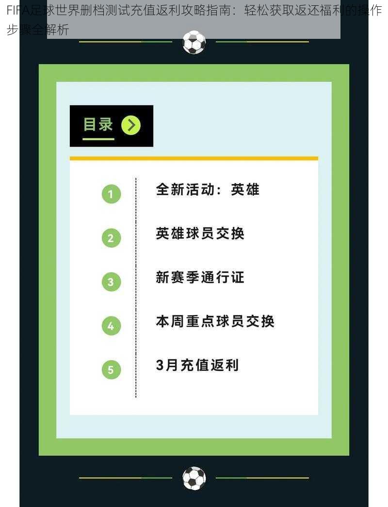 FIFA足球世界删档测试充值返利攻略指南：轻松获取返还福利的操作步骤全解析