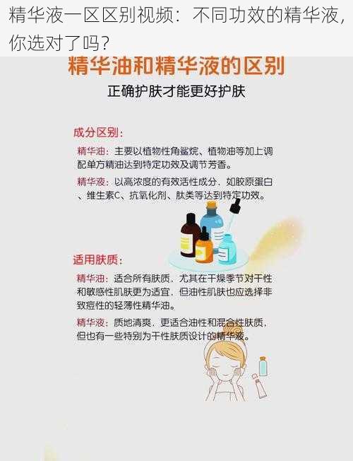 精华液一区区别视频：不同功效的精华液，你选对了吗？