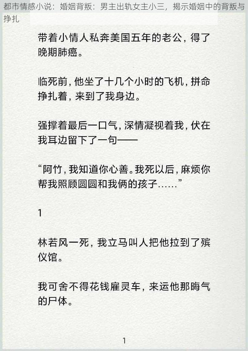 都市情感小说：婚姻背叛：男主出轨女主小三，揭示婚姻中的背叛与挣扎