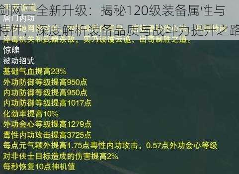 剑网三全新升级：揭秘120级装备属性与特性，深度解析装备品质与战斗力提升之路