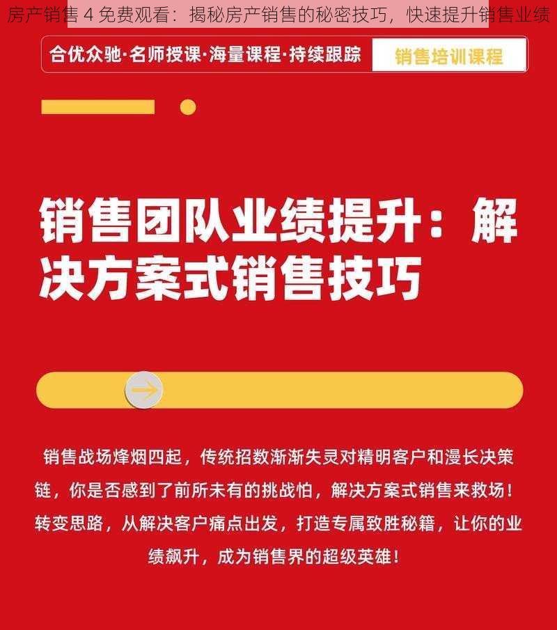 房产销售 4 免费观看：揭秘房产销售的秘密技巧，快速提升销售业绩