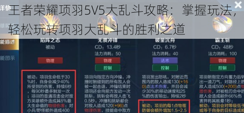 王者荣耀项羽5V5大乱斗攻略：掌握玩法，轻松玩转项羽大乱斗的胜利之道