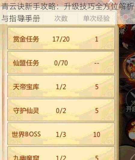 青云诀新手攻略：升级技巧全方位解析与指导手册