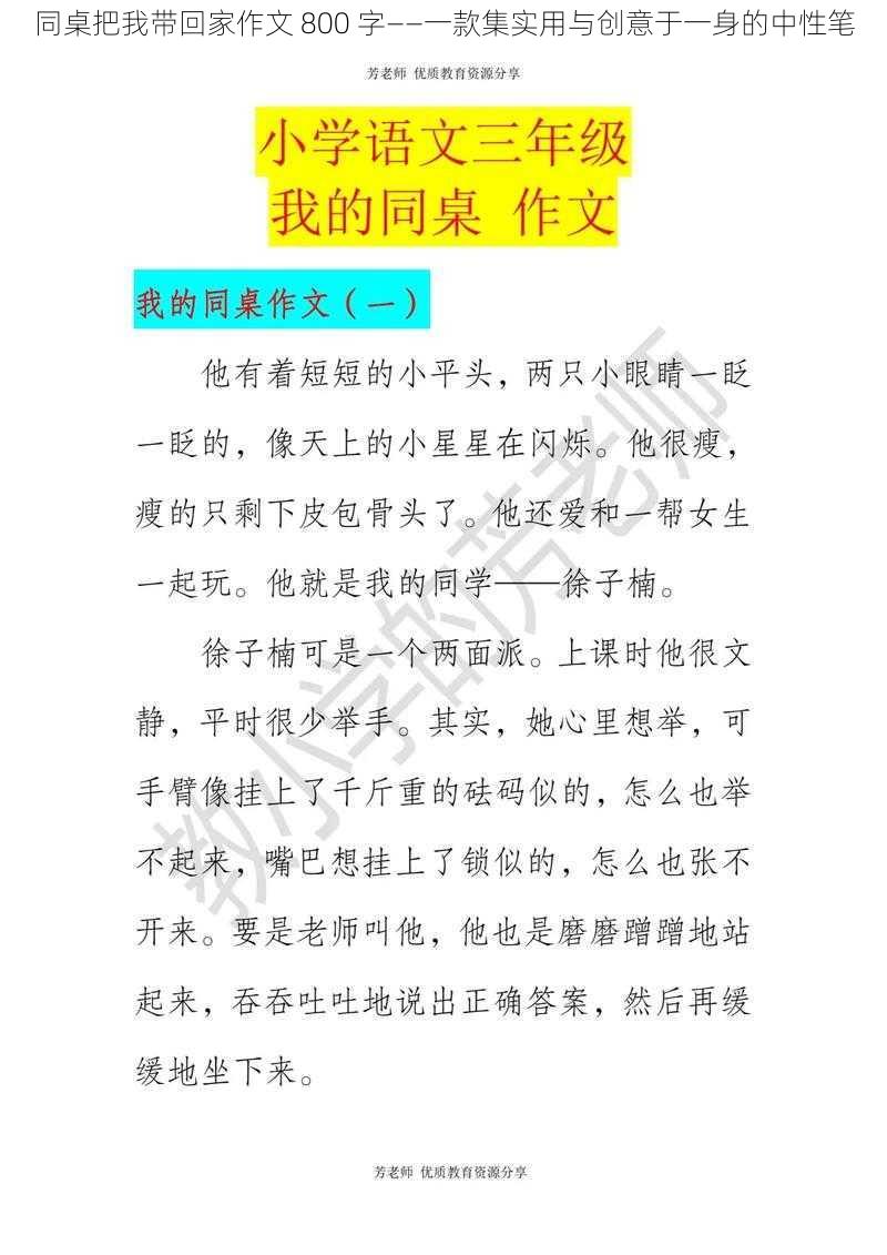 同桌把我带回家作文 800 字——一款集实用与创意于一身的中性笔