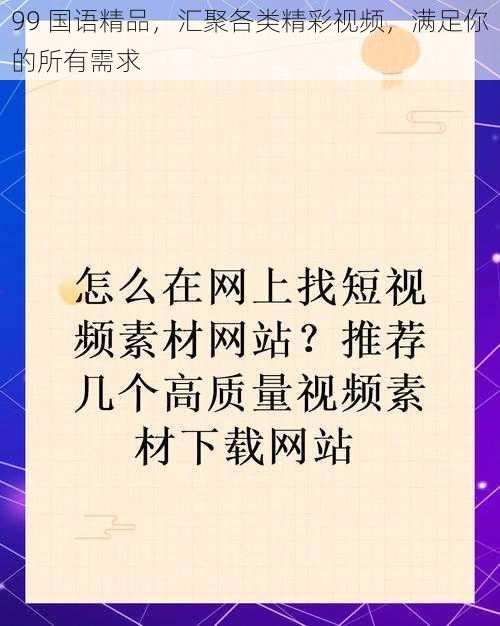 99 国语精品，汇聚各类精彩视频，满足你的所有需求