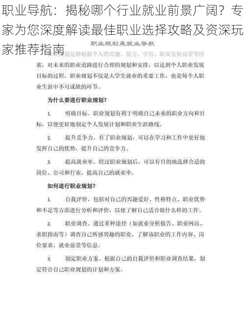 职业导航：揭秘哪个行业就业前景广阔？专家为您深度解读最佳职业选择攻略及资深玩家推荐指南