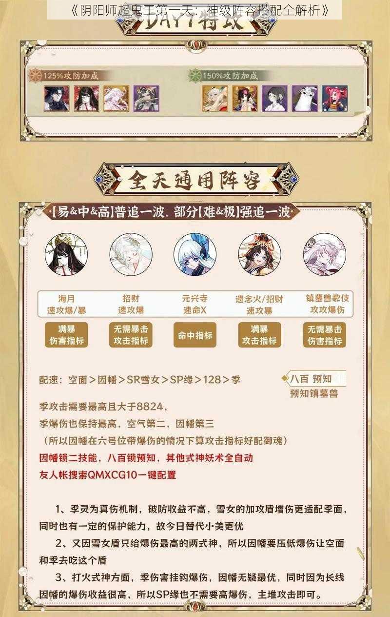 《阴阳师超鬼王第一天：神级阵容搭配全解析》