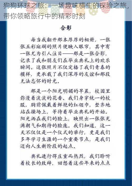 狗狗环球之旅：一场趣味横生的探险之旅，带你领略旅行中的精彩时刻