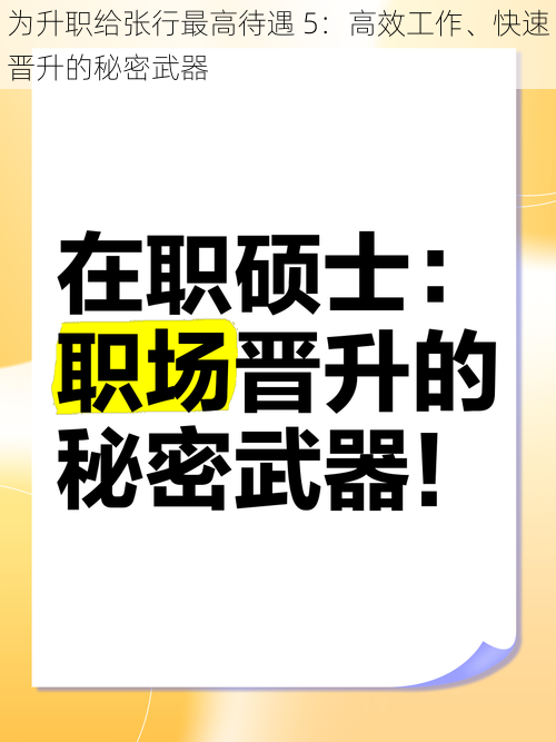 为升职给张行最高待遇 5：高效工作、快速晋升的秘密武器