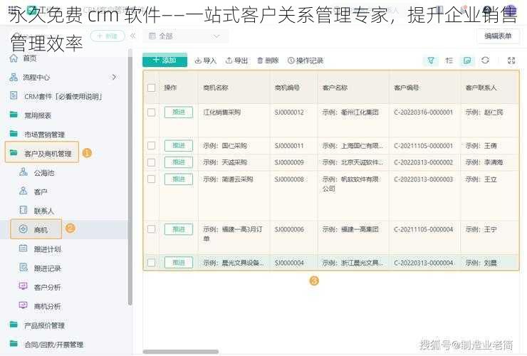 永久免费 crm 软件——一站式客户关系管理专家，提升企业销售管理效率