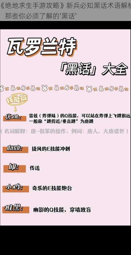 《绝地求生手游攻略》新兵必知黑话术语解析：那些你必须了解的'黑话'