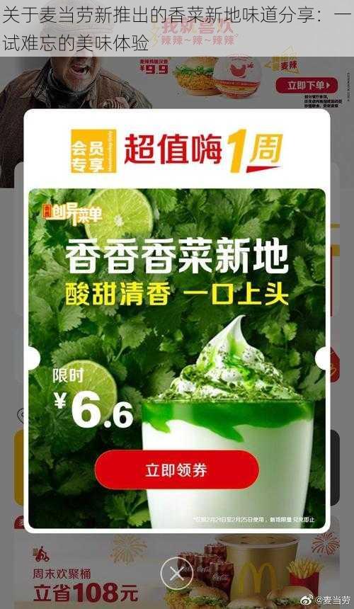 关于麦当劳新推出的香菜新地味道分享：一试难忘的美味体验