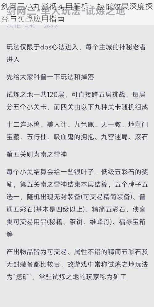 剑网三小丸影彻实用解析：技能效果深度探究与实战应用指南