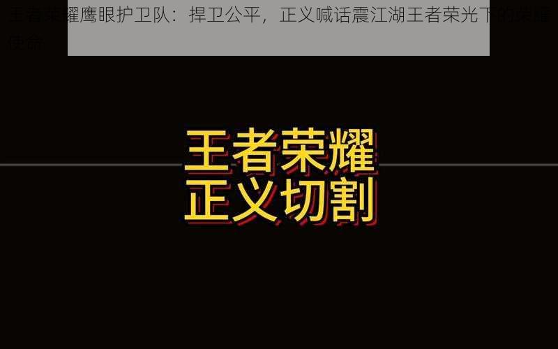 王者荣耀鹰眼护卫队：捍卫公平，正义喊话震江湖王者荣光下的荣耀使命