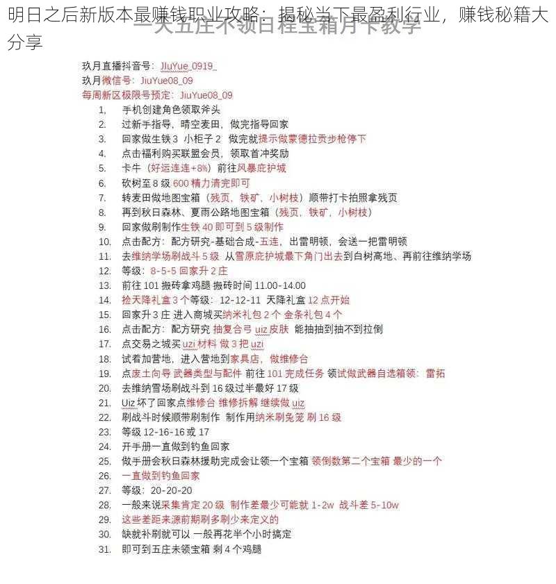 明日之后新版本最赚钱职业攻略：揭秘当下最盈利行业，赚钱秘籍大分享