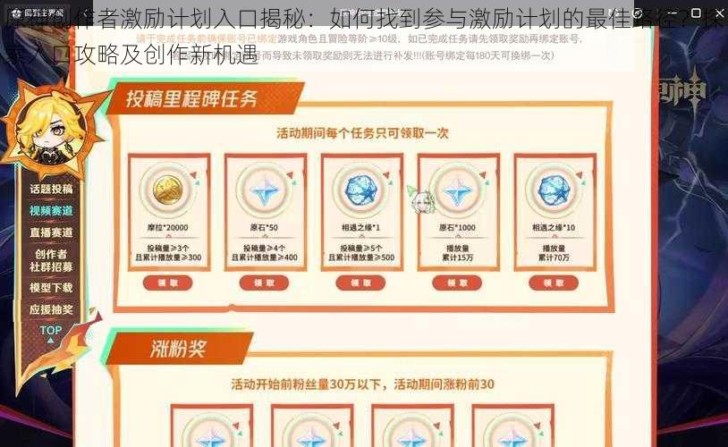 原神创作者激励计划入口揭秘：如何找到参与激励计划的最佳路径？探索入口攻略及创作新机遇